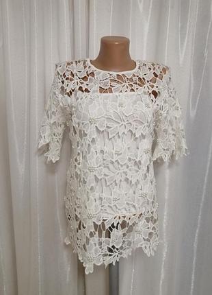 Мережива блуза стрейч гіпюр з перлинами виміри** пог 49 ​​см тягнеться на 56 см поб 50 см тягнеться