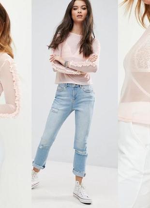 Сєтчатий топ з рюшами на рукавах.missguided. хс-с.