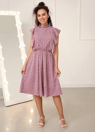Летнее платье сарафан в горошек миди