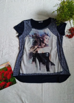 Натуральна нова футболка блузка ефект 3д принт дівчина  carnady uk 18-20 eur 46-48