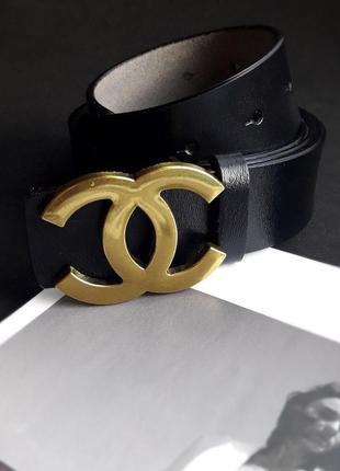 Ремінь жіночий шкіряний чорний в стилі chanel / ремінь пасок жіночий пояс