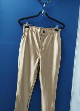 Модные дизайнерские стрейчивые штаны леггинсы золотые брюки с высокой посадкой love label2 фото