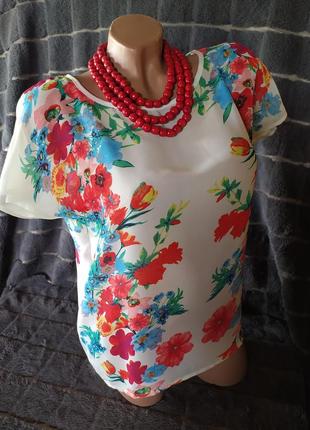 Легка шифонова блуза в квітковий принт1 фото