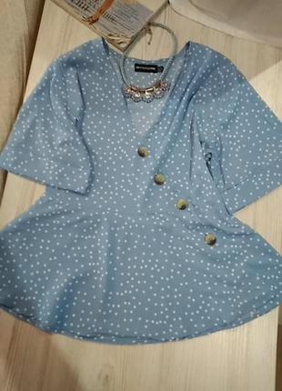 Стильная блузка,нежный цвет,голубой в горошик,новая, без дефектов.5 фото