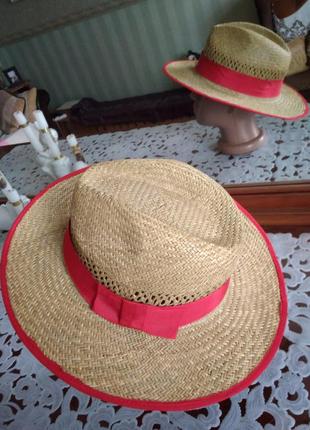 Летняя шляпа, шляпка федора из натуральной соломки 56 р.