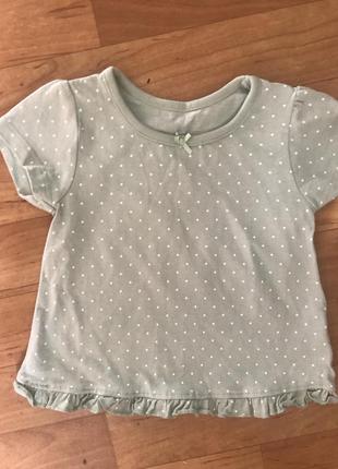 Ніжна оливкова футболка в горошок 0-3 місяці