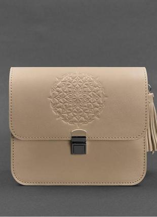 Сумка мала кросбоді натуральна шкіра жіноча світло-бежева