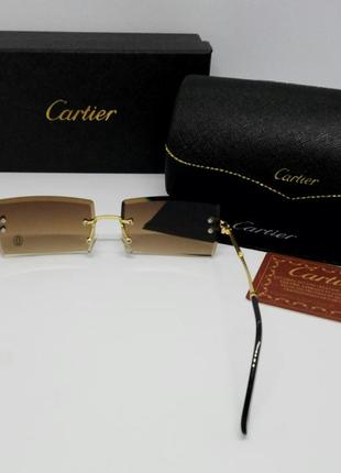 Cartier стильные солнцезащитные очки унисекс коричневый градиент безоправные6 фото