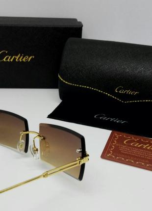 Cartier стильные солнцезащитные очки унисекс коричневый градиент безоправные10 фото