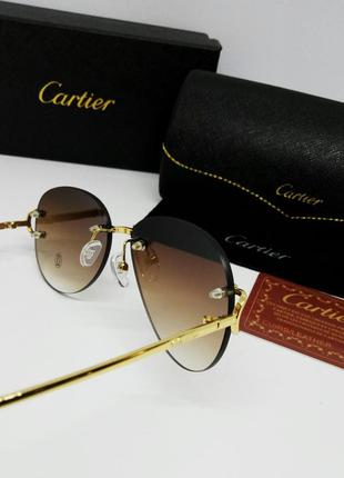 Cartier очки капельки унисекс солнцезащитные коричневый градиент безоправные10 фото