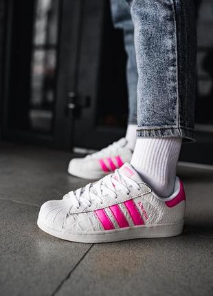 Круті яскраві білі з рожевим кеди adidas superstar white pink2 фото