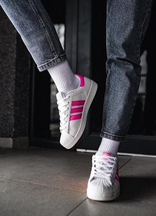 Круті яскраві білі з рожевим кеди adidas superstar white pink5 фото