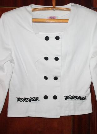 Пиджак жакет белый с нашивками и двойным рядом пуговиц 100% хлопок / london, 10