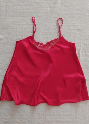 Майка, червона, атласна, з мереживом