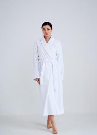Женский махровый халат, 100% хлопок узбекистан, размер хxl, белый10 фото