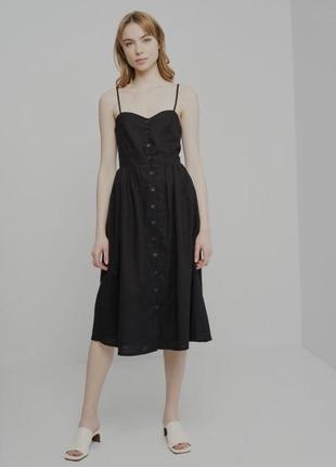 Чёрный сарафан , платье из жатой ткани с пуговицами1 фото