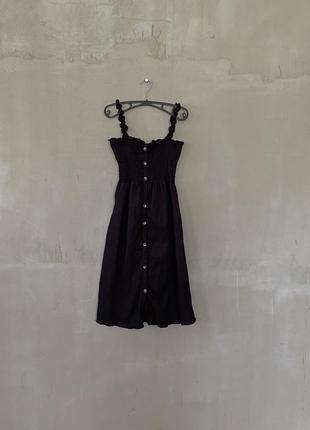 Чёрный сарафан , платье из жатой ткани с пуговицами2 фото