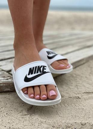 Nike slides logo swoosh white тапочки найк белые