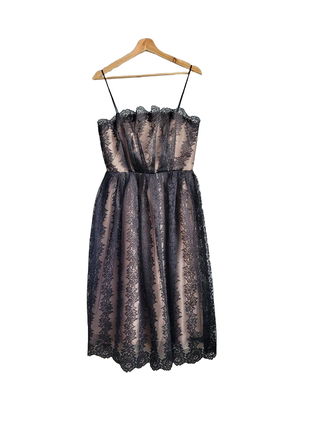 Вишукана гіпюрова вечірня чорна сукня плаття сарафан міді на підкладі та бретелях від бренду topshop