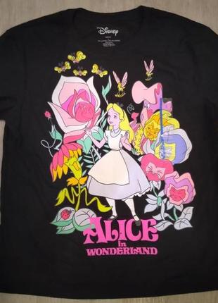 Женская черная футболка  disney alice in wonderland. оригинал. размер l