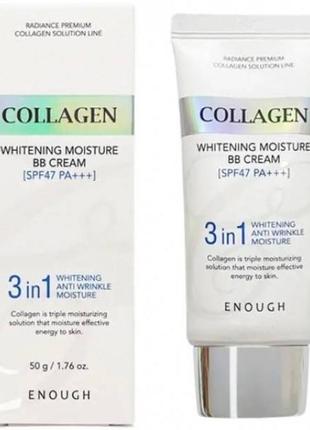 Тональний вв крем enough collagen 3 в 1 whitening moisture bb cream spf47 pa+++ з морським колагеном