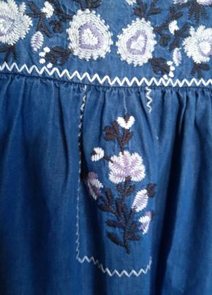 Дитяче тонке ошатне джинсове плаття, сукня, легкий літній сарафан з вишивкою, вишиванка. 6