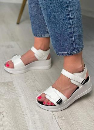 Босоніжки шкіряні якісні мякі комфортні босоножки кожаные сандалі сандали на липучках на платформі4 фото