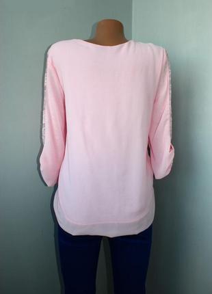 Нежно-розовая блуза тюльпан двойная вставки ажура, италия, m/l (2800)3 фото