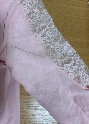 Нежно-розовая блуза тюльпан двойная вставки ажура, италия, m/l (2800)6 фото