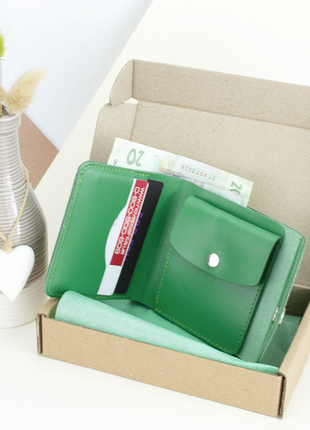 Подарунковий набір жіночий №48 (зелений) гаманець і ключниця3 фото