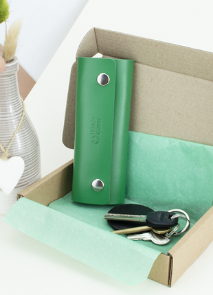 Подарунковий набір жіночий №48 (зелений) гаманець і ключниця5 фото