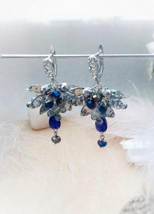 Ярослава сапфірова сережки синій електрик сірий підвіска англійський до комплекту авторська ручна робота купити