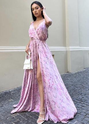 Элегантное платье из шелка розового цвета3 фото