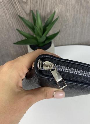 Мужской кожаный клатч кошелёк на молнии портмоне натуральная кожа флота чёрный3 фото