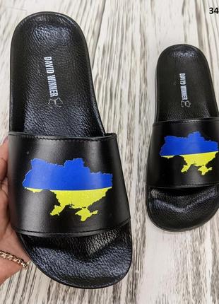 Мужские шлепанцы сланцы черные кожа с принтом 3417