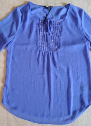 Шифонова блуза dkny з паєтками, зав'язка на горловині. розмір xs. 100 % polyester
