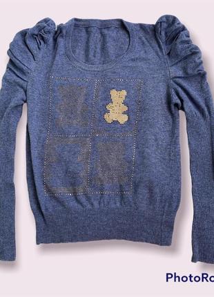 Жіноча кофта зі стразами стразами з ведмедиками гарна синя красива стильна модна міла