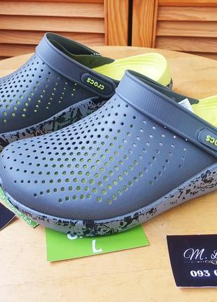 Crocs literide clog grey/light green кроксы кляксы  лайт райд