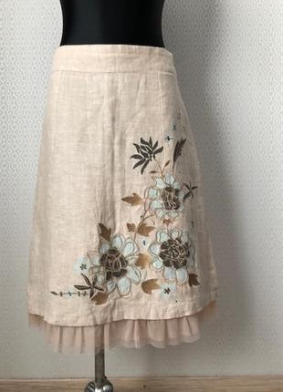 Оригинальная льняная юбка натурального цвета от fransa, размер 36, укр 42-441 фото