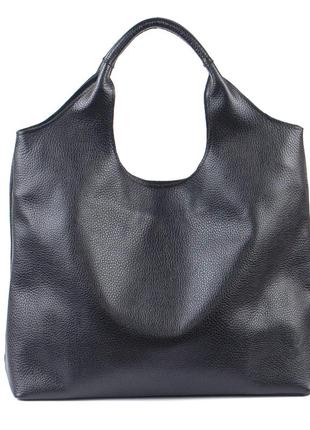 Невелика зручна шкіряна сумка-мішок чорна5 фото