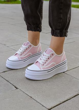 Жіночі кеди на платформі high platform pink textile, кеды на толстой подошве женские, кеды на платформе