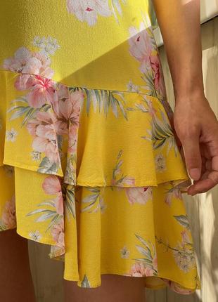 Лёгкая желтая летняя ассиметричная юбка на высокой посадке 1+1=34 фото