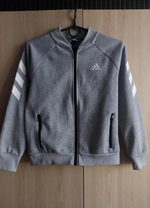 Серая спортивная кофта олимпийка adidas для детей с белыми вставками xfg k10 фото