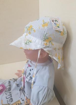 Летняя шапочка бандана на завязках для девочки размер 0,5 - 1,5 года