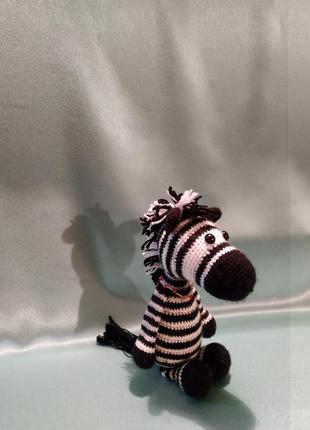 Зебра мягкая игрушка, зебра модница с чокером из бисера3 фото