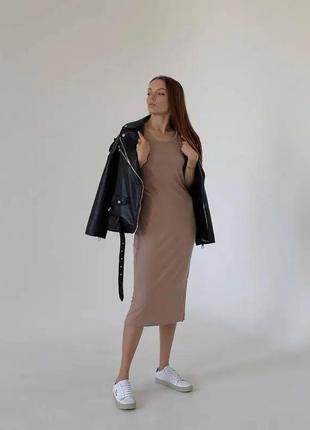 Трикотажное платье миди -облегающее платье рубчик6 фото