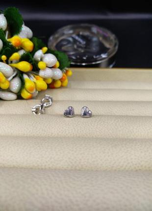 Срібні сережки гвоздики сережки сердечки стиль пандора 925 закрутка застібка1 фото