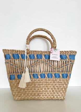 Соломенная сумка с декором и подкладкой2 фото