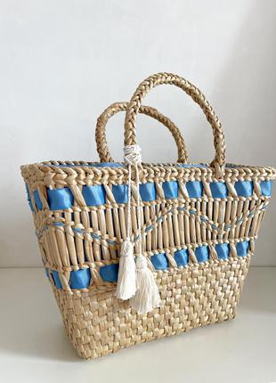 Соломенная сумка с декором и подкладкой4 фото
