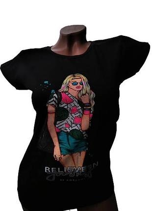 Футболка жіноча m-uzer бавовна чорний з узором